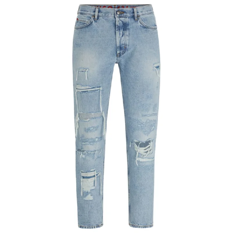 Tapered-fit jeans in blue denim with destroyed details Casual Men's Japanese  Casual Men's Japanese 