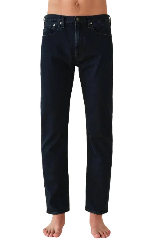 Tapered Mid Rise Jean In Blue Black Street Street