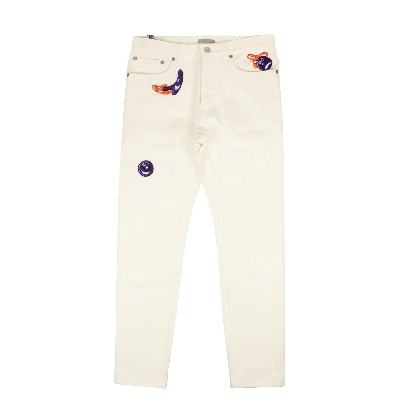 X Kenny Scharf White Slim-Fit Jeans Streetwear Style Streetwear Style